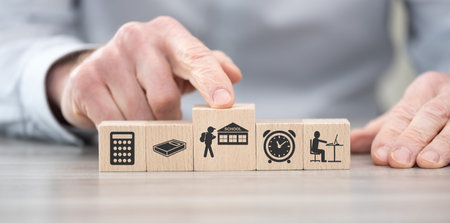 Wooden blocks with symbol of back to school conceptの写真素材