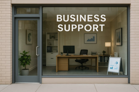 A modern business support office featuring a neat workspace and inviting decorの素材