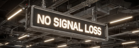 A high-tech display indicates no signal loss in a contemporary industrial environmentの素材