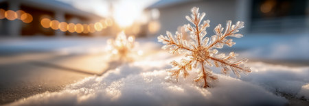 Snowflakes glistening as sunlight reflects on them, creating a stunning winter sceneの素材
