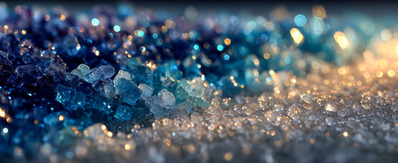 A close-up image showing vibrant blue and turquoise crystals with sparkling highlights and texturesの素材
