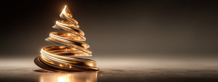 A stunning golden spiral christmas tree decoration glowing against a softly blurred backgroundの素材