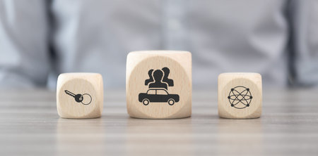Wooden blocks with symbol of car sharing concept