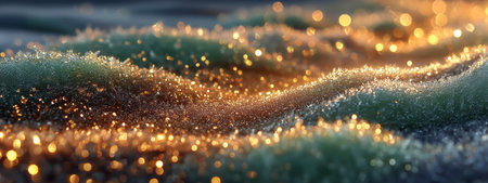 A vivid close-up of sparkling waves illuminated by glimmering lights and soft colorsの素材