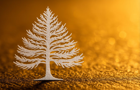 A white tree silhouette stands out against a beautiful golden shimmering backgroundの素材