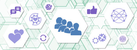 Concept of followers with icons on hexagonsの写真素材