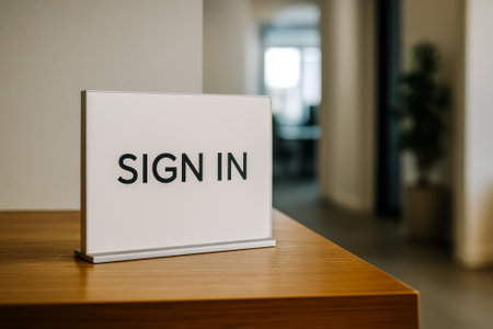 A sleek sign displaying the words sign in a contemporary office environmentの素材