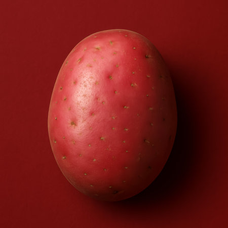 A fresh red potato remaining against a textured red background for a striking visual appealの素材