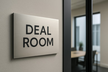A clear sign reading deal room on a wall in a professional office settingの素材