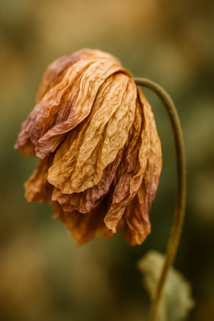 A detailed close-up of a dried flower showing its textures and colors in soft lightの素材