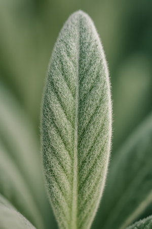 A close-up view of a green leaf showing its delicate fibers and texturesの素材