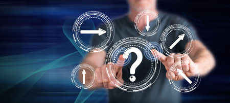 Man touching a choice concept on a touch screen with his fingers