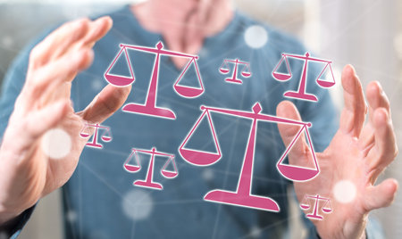 Law concept between hands of a man in background