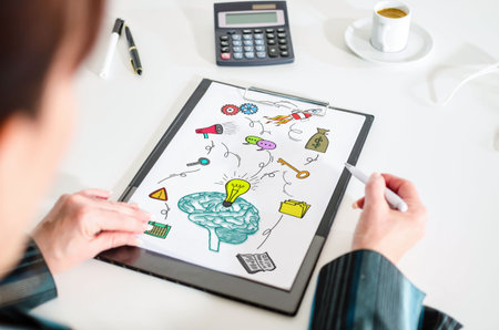 Woman looking at a business idea concept