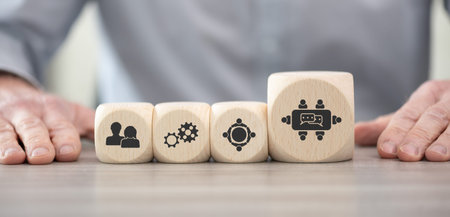 Wooden blocks with symbol of meeting concept