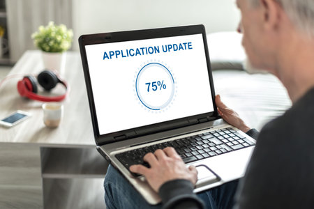 Laptop screen displaying an application update concept