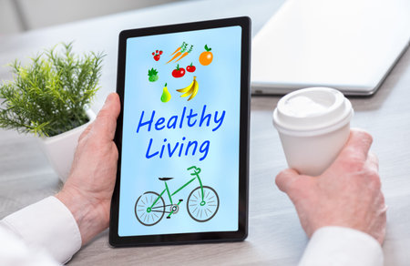 Tablet screen displaying a healthy living concept