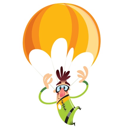 Man with green suit and an orange parachute falling slowlyのイラスト素材