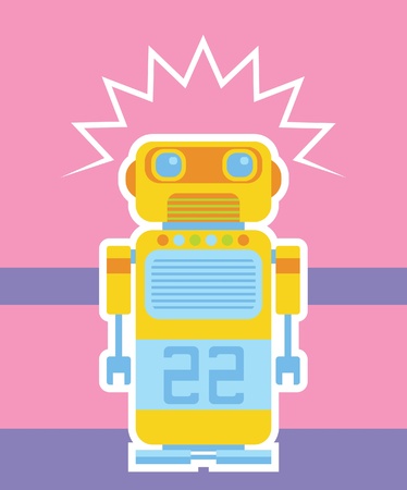 A yellow - orange - cyan  retro robotのイラスト素材