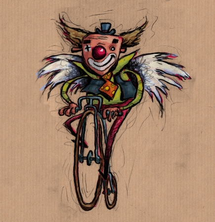 A colorful clown with wings, bikingの写真素材