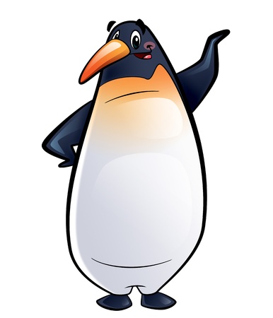 A cartoon happy penguin introducing with a gestureの写真素材