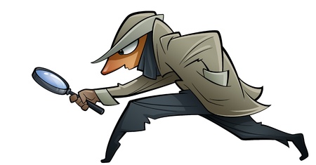 A spy with a big glass trying to find evidencesの写真素材