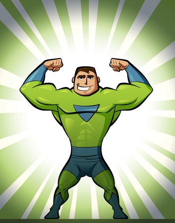 Super strong superhero in green suit and backgroundの写真素材