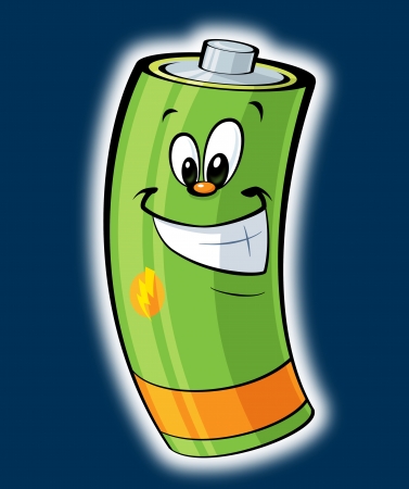 A cartoon happy smiling green battery glowingの写真素材