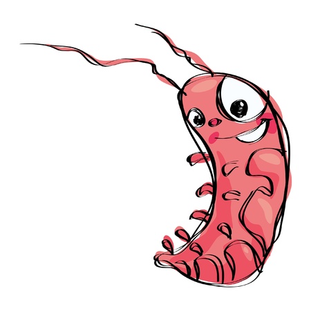 Cartoon funny naif baby smiling pink shrimp in a naif childish drawing styleのイラスト素材