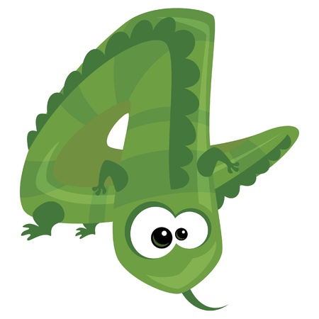 Number 4 cartoon funny green lizardのイラスト素材