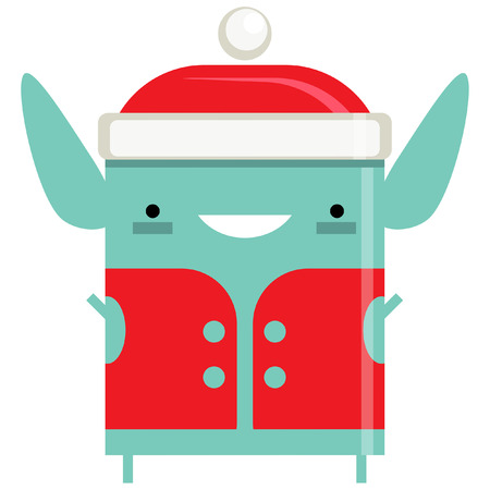 Happy simple smiling Elf Santa Claus cartoon character with hat and red vestのイラスト素材