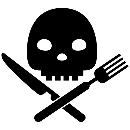 Black vector caution icon conceptual image of bad nutritious habits isolated in white backgroundのイラスト素材