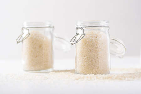 Japanese rice grains, a local food culture in Asia, are used as a staple in healthy food.の写真素材