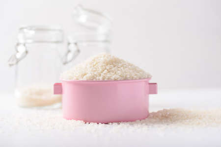 Japanese rice grains, a local food culture in Asia, are used as a staple in healthy food.の写真素材