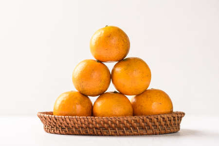 Fresh fruit oranges from local market on white backgroundの写真素材