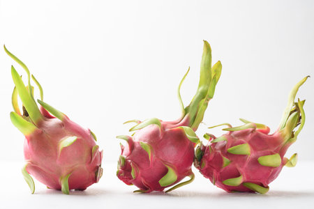Dragon fruit from local market on white background, Tropical fruit in spring and summer seasonの写真素材