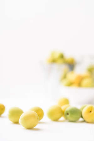Apricot fruit from local market on white background, Tropical fruit in spring and summer seasonの写真素材