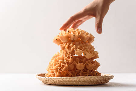 Local Thai snacks that look like flower on white background