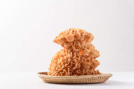 Local Thai snacks that look like flower on white backgroundの写真素材