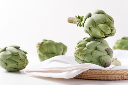 Fresh artichoke on white backgroundの写真素材