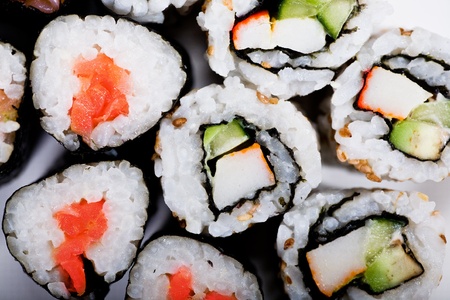 close up shot with sushi rollsの写真素材