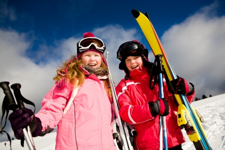 A young girl skiing in the Alps, outdoor shoot.の写真素材