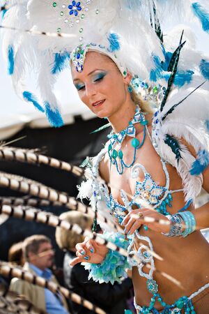 COBURG, GERMANY - JULY 15: An unidentified female samba dancer participates at the annual samba festival in Coburg, Germany on July 15, 2012.のeditorial素材