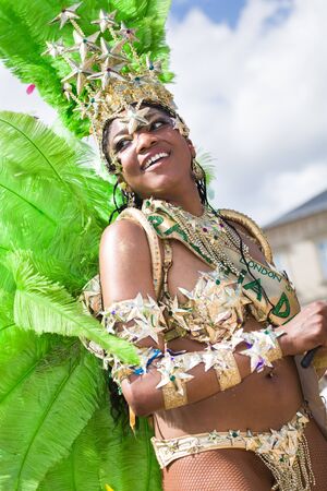 COBURG, GERMANY - JULY 15: An unidentified female samba dancer participates at the annual samba festival in Coburg, Germany on July 15, 2012.のeditorial素材