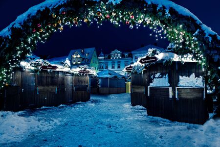 Christmas market by night in Coburg, Germanyのeditorial素材