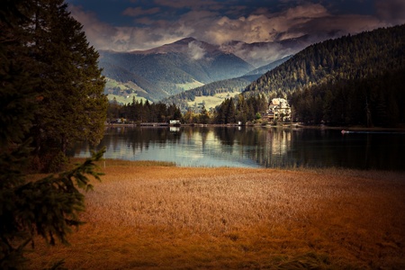 Lago di Dobiacco, Toblacher See inDolomite Alps, Italy, Europeの写真素材