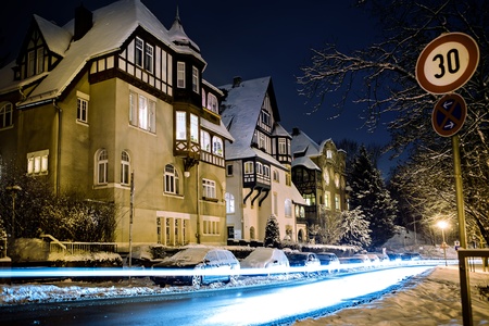 Night scenes of wintry Coburg in Bavaria, Germanyの写真素材