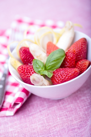 close-up shut of a asparagus dessert with strawberriesの写真素材