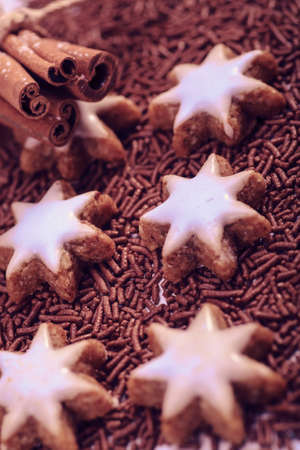 close-up shot of homemade xmas cookiesの写真素材