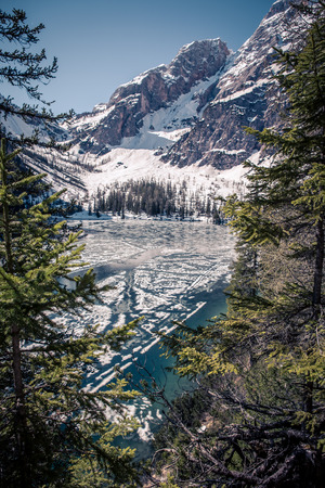 Lago di Braies alias Pragser Wildsee in South Tirol, Italyの写真素材